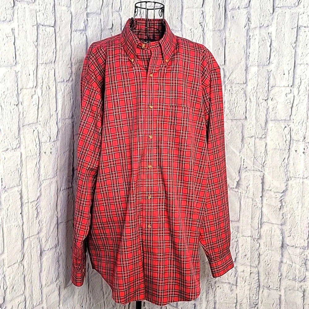 BROOKS BROTHERS Non Iron Christmas‎ Plaid Dress Shirt Large